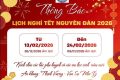 Trường Tiểu  học Hoà Mạc trân trọng thông báo lịch nghỉ Tết Nguyên Đán 2026